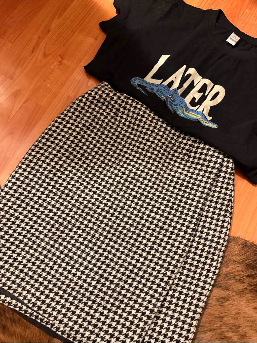 Vintage Ralph Lauren Black and White Houndstooth Wrap Skirt - Picture 1 of 9